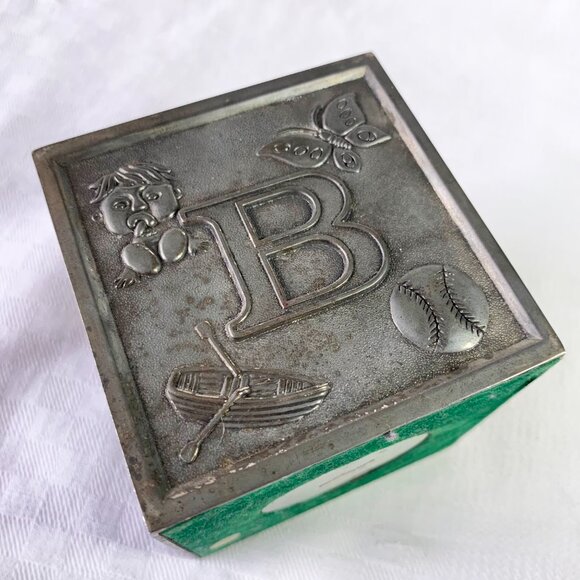 Décor | 🇭🇰 Vintage Pewter Coin Bank, Alphabet Block, Nursery, Made in Hong Kong - Picture 4 of 10